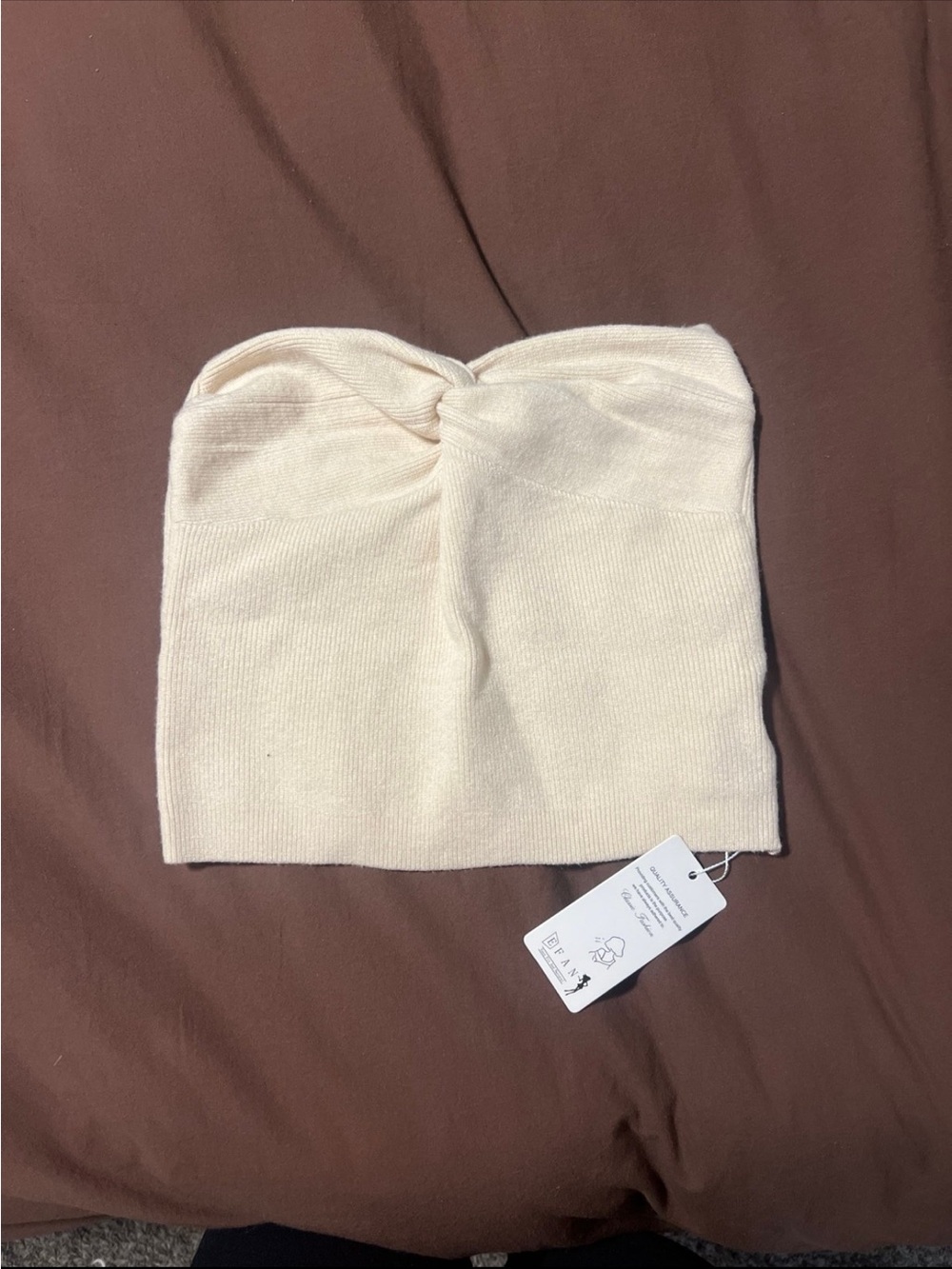 Cream Twist-Front Strapless Knit Tube Top